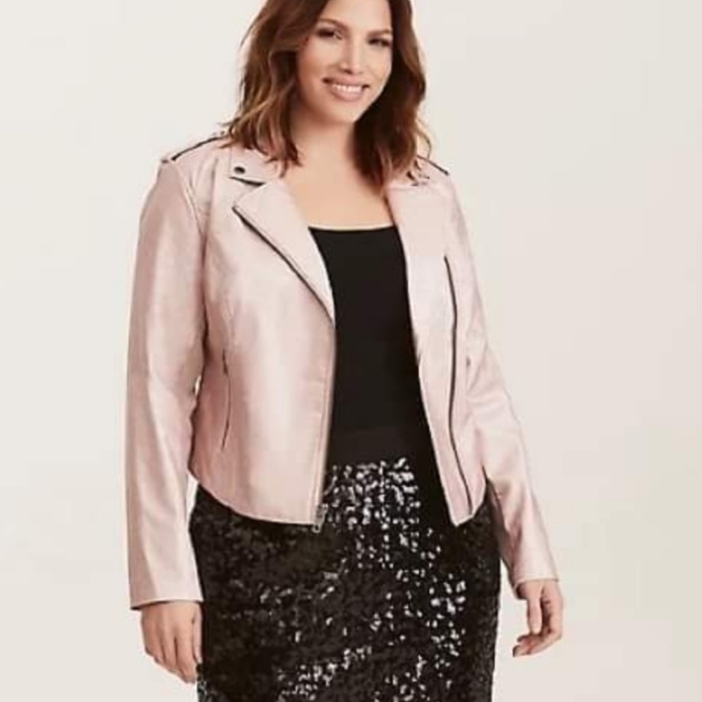 Torrid Pink Pleather moto zip jacket size 0 (fits like large)
